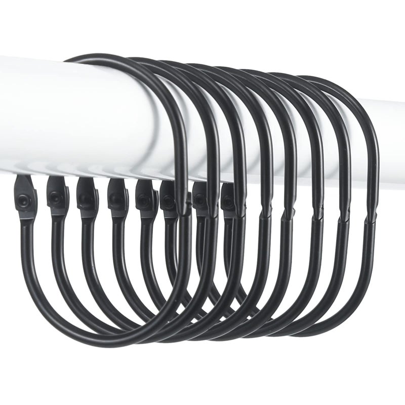 Goowin Shower Curtain Rings 12 Pcs Shower Curtain Hooks Oval Snap Shower Rings for Curtain Metal Black Shower Curtain Rings Rust Proof Glide Smoothly Shower Hooks for Shower Curtain Rod Black