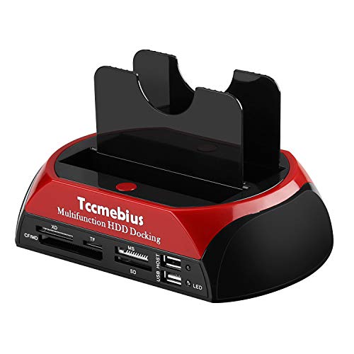 Tccmebius Hard Drive Docking Station, TCC-S862-US USB 2.0 to 2.5 3.5 Inch SATA IDE Dual Slots External Enclosure with All in 1 Card Reader and USB 2.0 Hub for 2.5" 3.5" IDE SATA I/II/III HDD SSD - Image 1