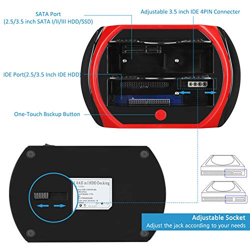 Tccmebius Hard Drive Docking Station, TCC-S862-US USB 2.0 to 2.5 3.5 Inch SATA IDE Dual Slots External Enclosure with All in 1 Card Reader and USB 2.0 Hub for 2.5" 3.5" IDE SATA I/II/III HDD SSD - Image 4