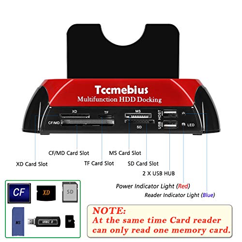 Tccmebius Hard Drive Docking Station, TCC-S862-US USB 2.0 to 2.5 3.5 Inch SATA IDE Dual Slots External Enclosure with All in 1 Card Reader and USB 2.0 Hub for 2.5" 3.5" IDE SATA I/II/III HDD SSD - Image 3