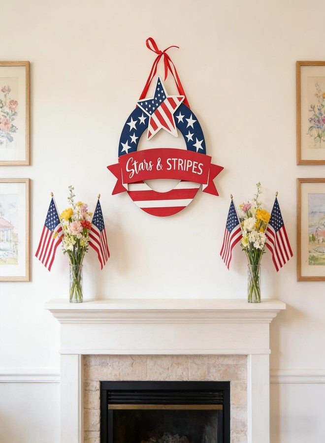 CIR OASES Patriotic Wreath Wooden Star & Stripes Hanging Decor, Memorial Day 4th of July Red White Blue Decorations - Image 5