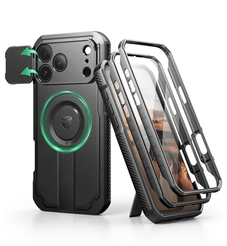 Dexnor for iPhone 17 Pro Max Case 2 Front Frame Builtin Flip Camera Cover Kickstand Compatible with MagSafe HeavyDuty Shockproof Portection Case with Screen Protector 69 inch Black - Image 1