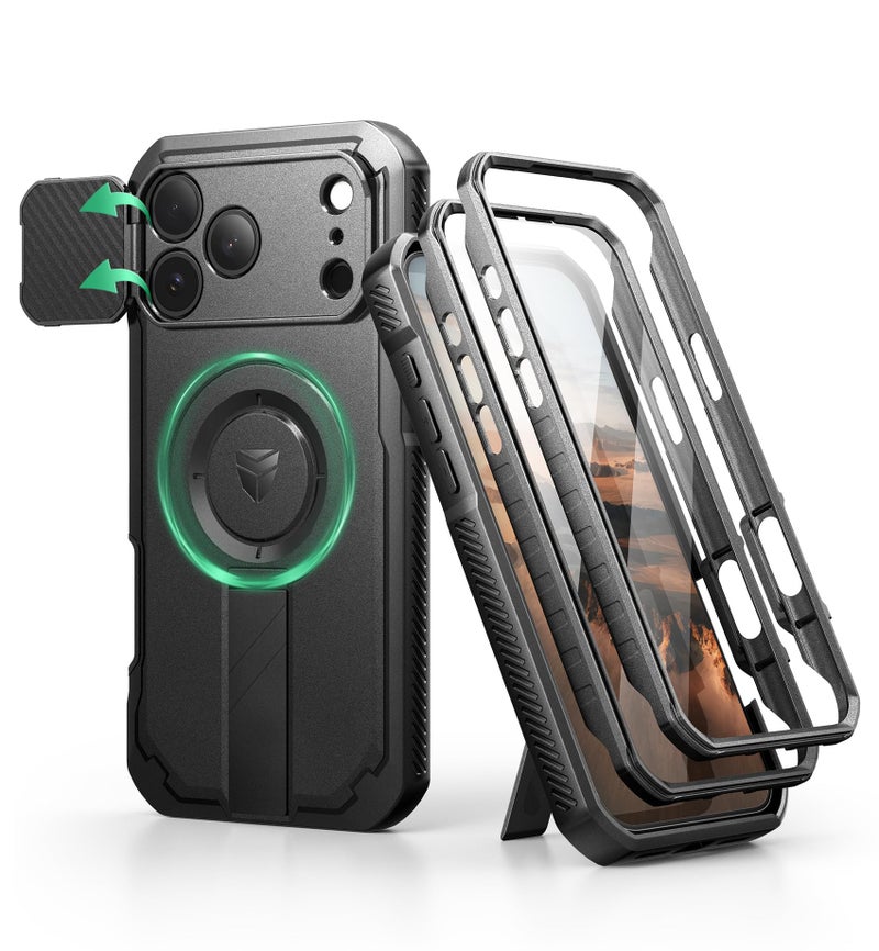 Dexnor for iPhone 17 Pro Max Case 2 Front Frame Builtin Flip Camera Cover Kickstand Compatible with MagSafe HeavyDuty Shockproof Portection Case with Screen Protector 69 inch Black - Image 2