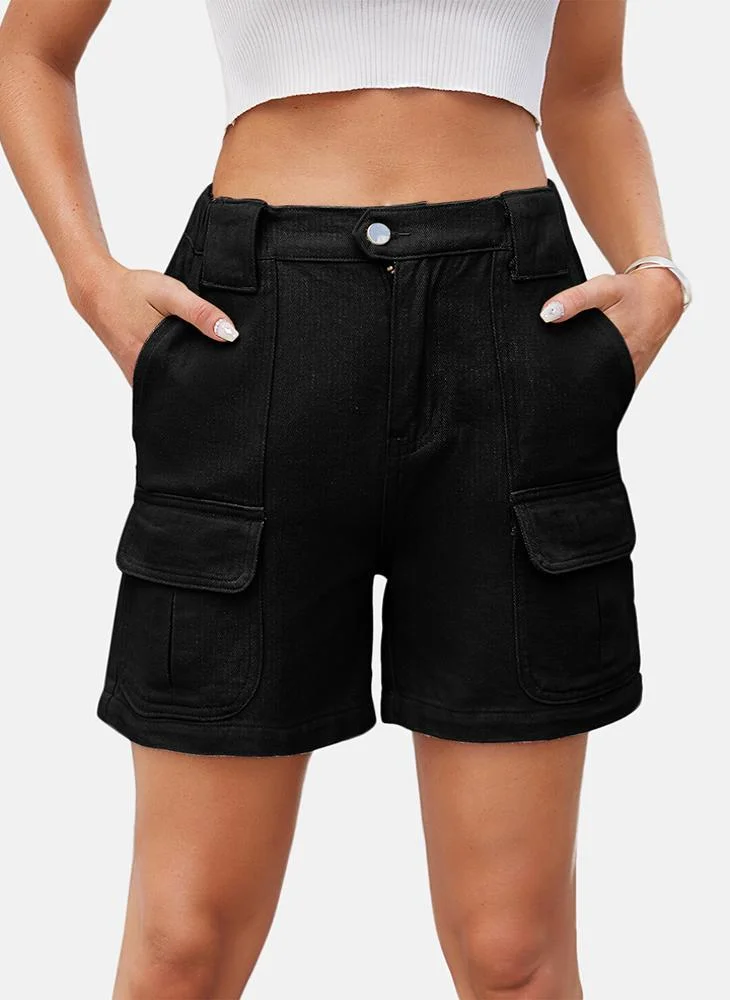 YUNIQEE Black Mid Rise Plain Slim Fit Shorts