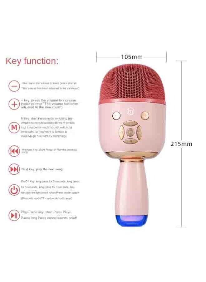 Bluetooth Wireless Microphone Audio Integrated Home Karaoke Pink