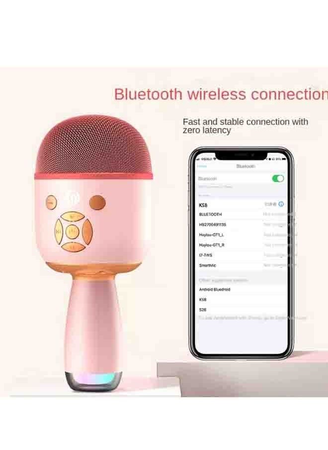 Bluetooth Wireless Microphone Audio Integrated Home Karaoke Pink