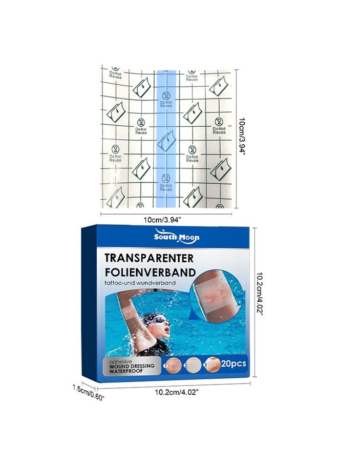 SOUTH MOON - Transparenter Folienverband Transparent Waterproof Patch, Stretch Adhesive Bandages, Tattoo Protective Transparent Film 20 Pcs - Image 1