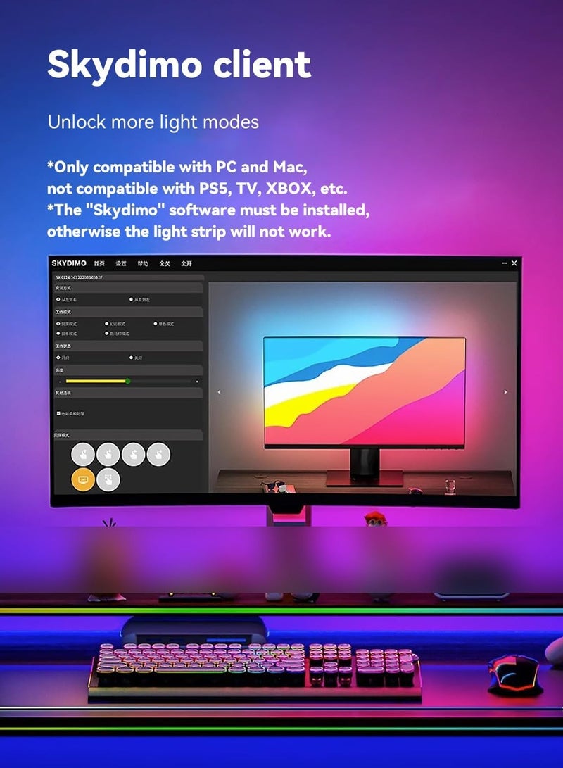 24 Inch Monitor LED Backlight,LED Strip Lights That Sync with Screen Color or Music,RGBIC Computer Light Bar Behind Monitor，LEDs for Desk Gaming，USB Interface,Software Control