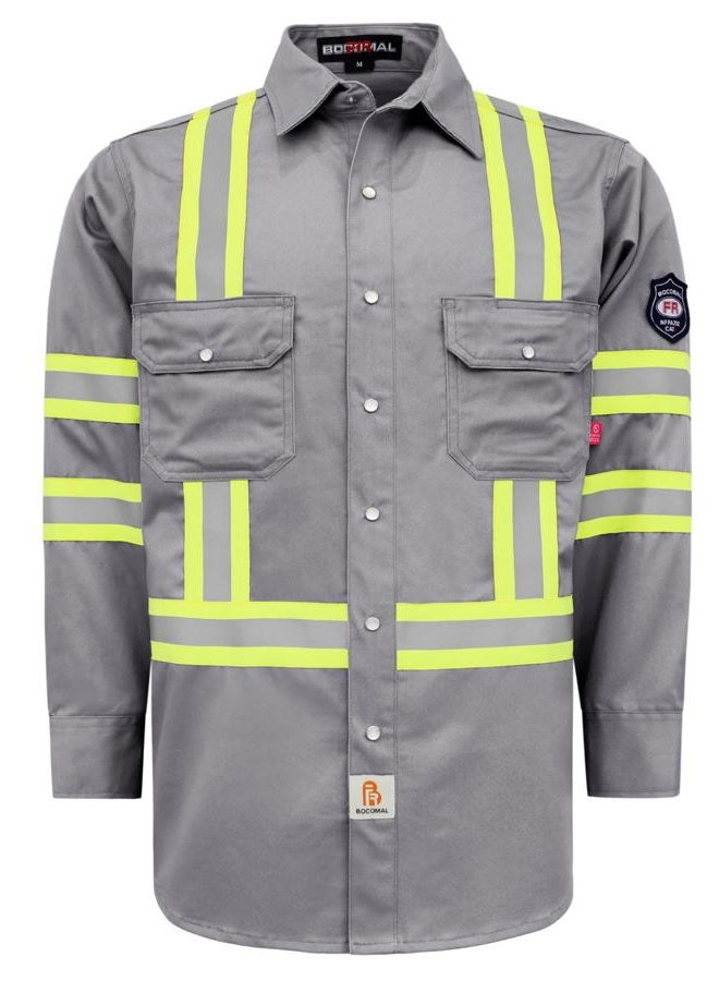 BOCOMAL FR Shirts Hi Vis/High Visibility Flame Resistant/Fire Retardant Shirt 7.5oz Light Gray FR Shirts for Men - Image 1