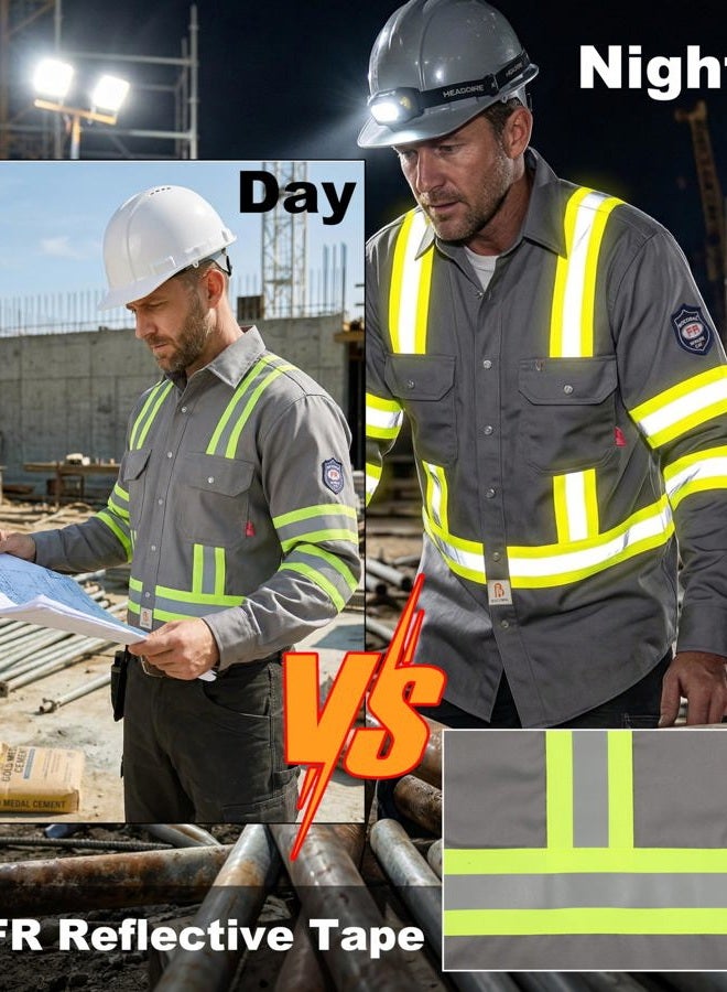 BOCOMAL FR Shirts Hi Vis/High Visibility Flame Resistant/Fire Retardant Shirt 7.5oz Light Gray FR Shirts for Men - Image 5