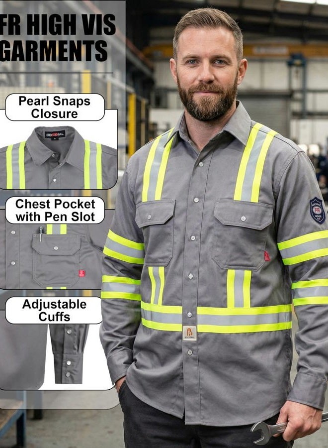 BOCOMAL FR Shirts Hi Vis/High Visibility Flame Resistant/Fire Retardant Shirt 7.5oz Light Gray FR Shirts for Men - Image 3
