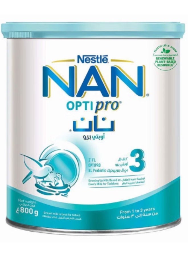 حليب نستله نان أوبتيبرو 3 للأطفال الصغار 800 غرام (1-3 سنوات) - تغذية متطورة مع أوبتيبرو