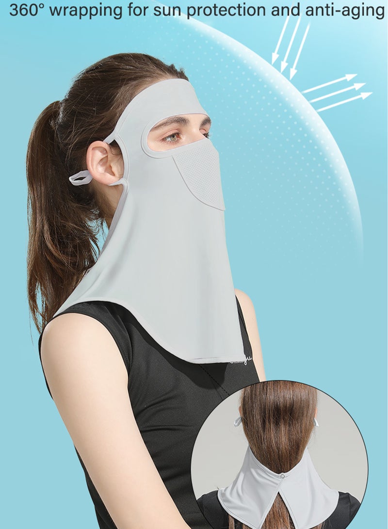 Generic Ice silk sunscreen mask, women's outdoor sunshade UV protection veil, ear and neck protector breathable mask gray  - Image 3