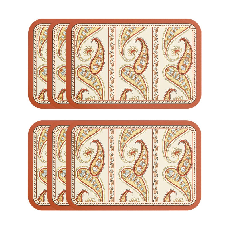 ISAENNE Designer Paisley PVC Placemats Set of 6, Red Classic Pattern Rectangular Placemat, Waterproof and Heat-Resistant Paisley Style,Decoration for Kitchen,Party,Dinning, New Year,12"*17" - Image 1