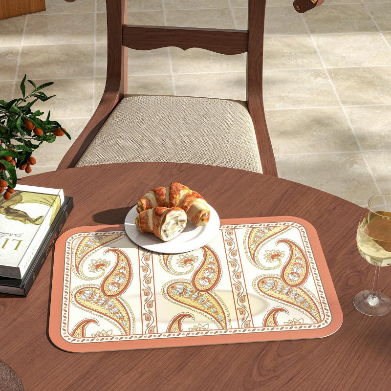 ISAENNE Designer Paisley PVC Placemats Set of 6, Red Classic Pattern Rectangular Placemat, Waterproof and Heat-Resistant Paisley Style,Decoration for Kitchen,Party,Dinning, New Year,12"*17" - Image 5