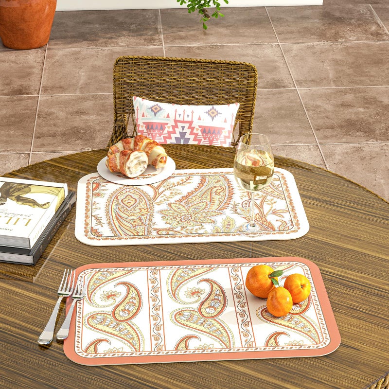 ISAENNE Designer Paisley PVC Placemats Set of 6, Red Classic Pattern Rectangular Placemat, Waterproof and Heat-Resistant Paisley Style,Decoration for Kitchen,Party,Dinning, New Year,12"*17" - Image 3