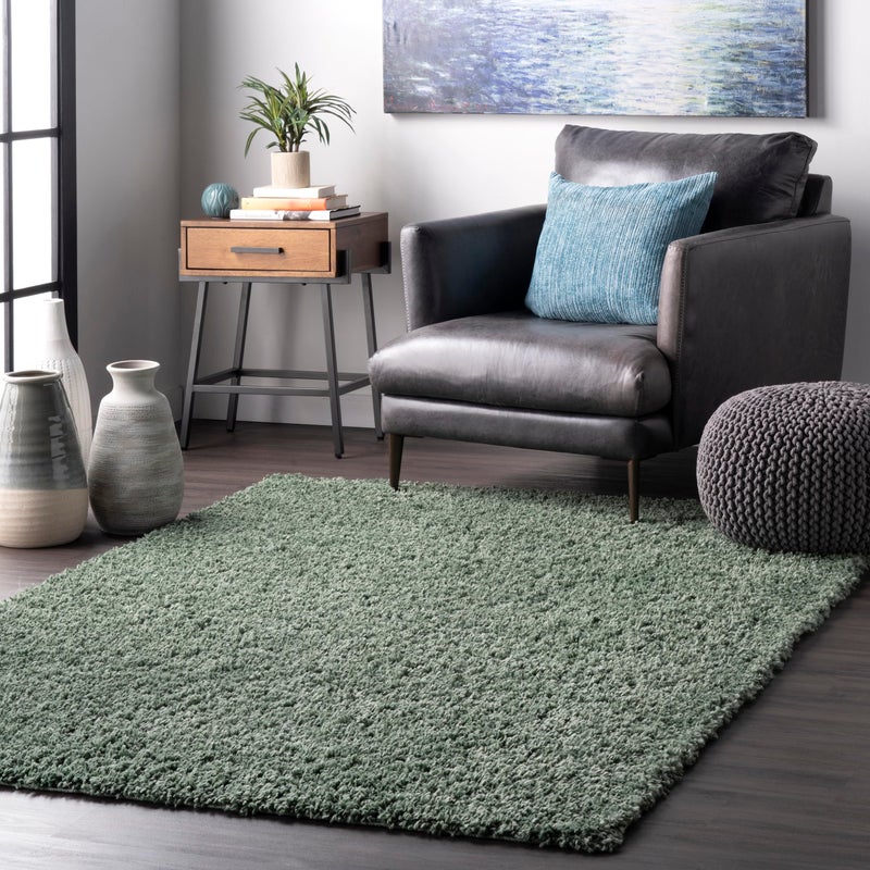 nuLOOM Kara Solid Shag Area Rug  2x3 Accent Shag Rug Casual Green Rugs for Living Room Bedroom Dining Room Nursery Entryway