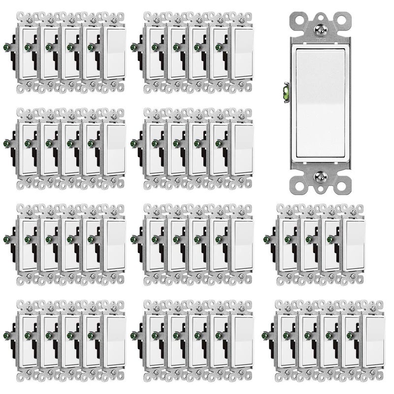 CML Hardware (50 Pack) CML Decorator Wall Light Switch, Single Pole Switch, 15A 120/277V, 3-Year Warranty, White - Image 1