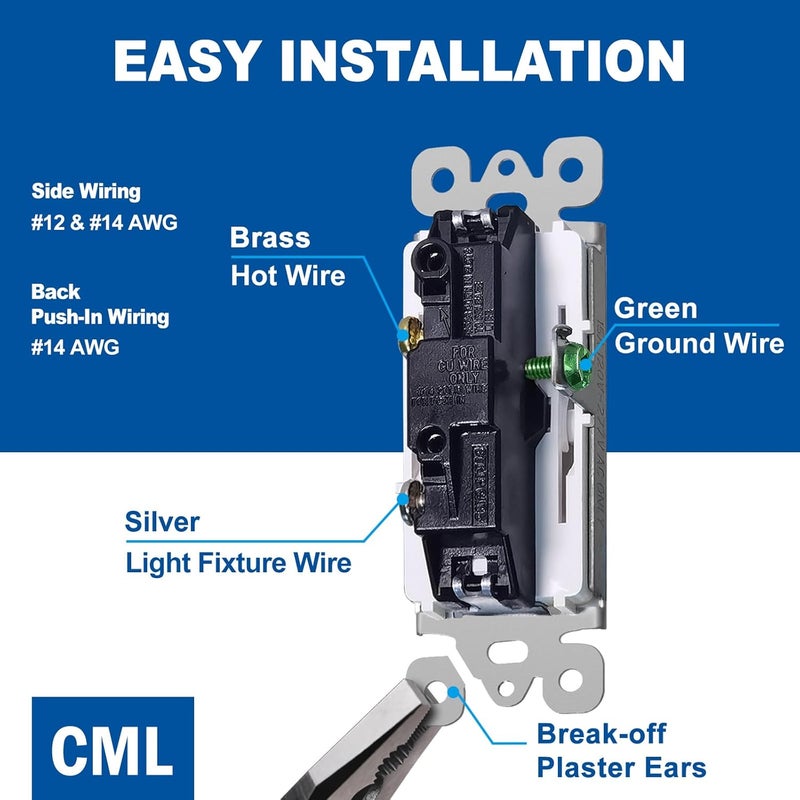 CML Hardware (50 Pack) CML Decorator Wall Light Switch, Single Pole Switch, 15A 120/277V, 3-Year Warranty, White - Image 5