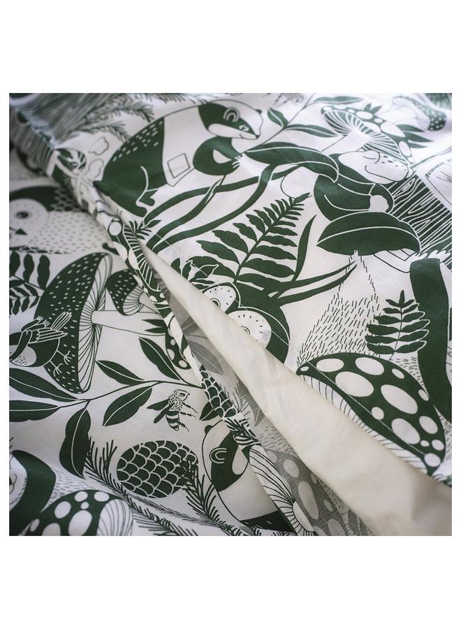 erorex Duvet cover and pillowcase, white green/forest pattern, 150x200/50x80 cm - Image 4