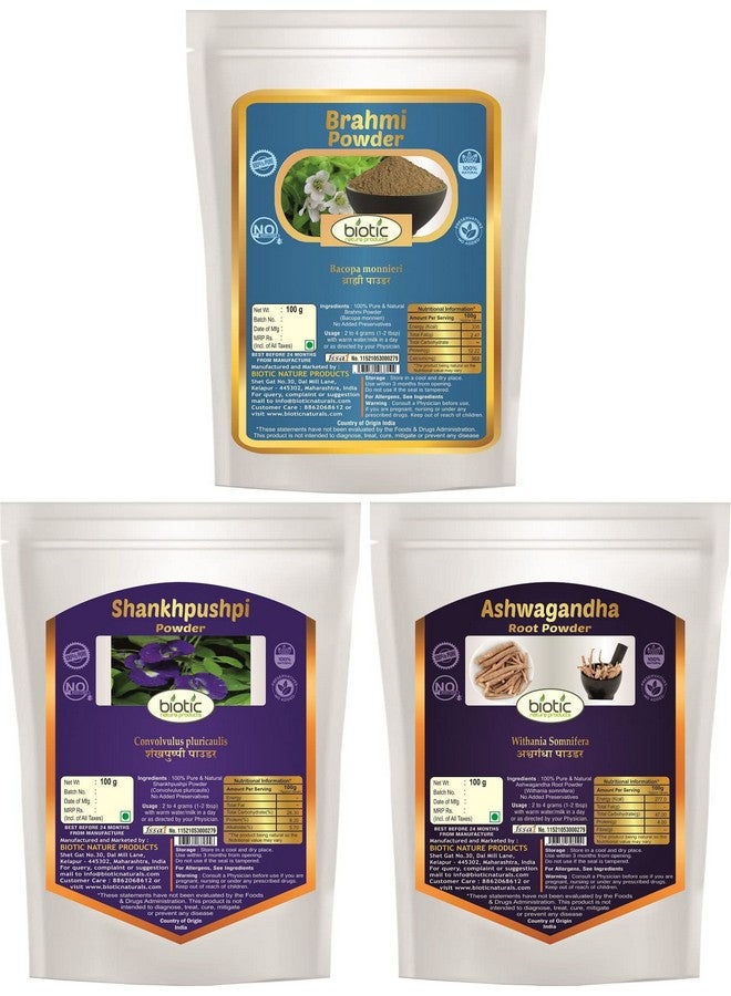 Biotic بودرة شنكبوشبي الطبيعية من بيوتيك، براهمي وأشواغاندا - 300 جرام (100 جرام لكل منها) - Image 1