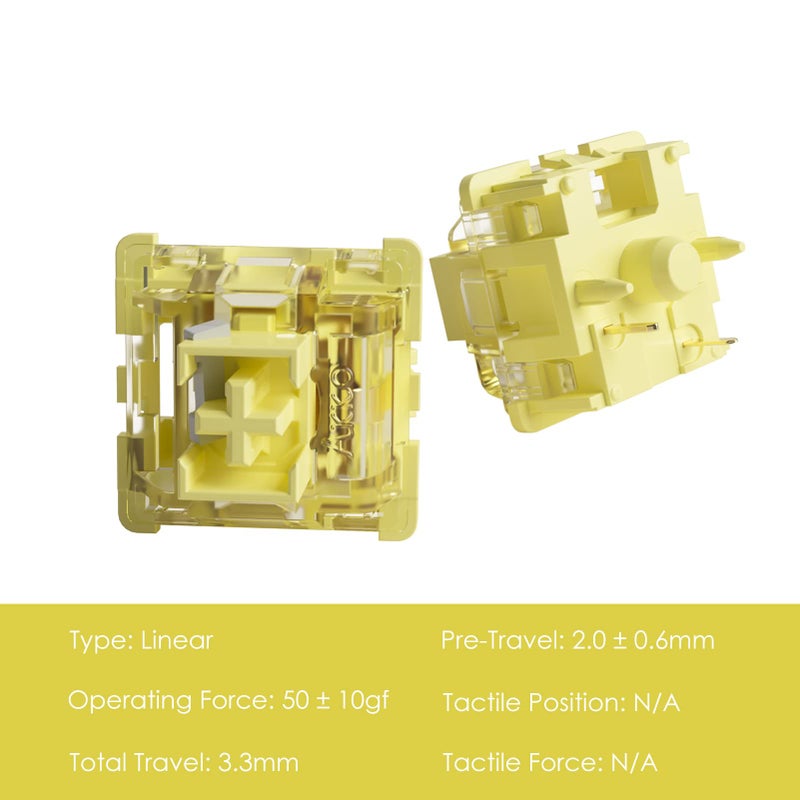 Akko V3 Creamy Yellow Pro Keyboard Switch with Dustproof Stem for Mechanical Gaming Keyboard, 5-Pin 50gf Linear Switches (45pcs) - Image 2