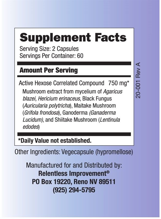 Relentless Improvement Active Hexose Correlated Compound Natural Immune Support Mushroom Extract 120 Count - Image 2