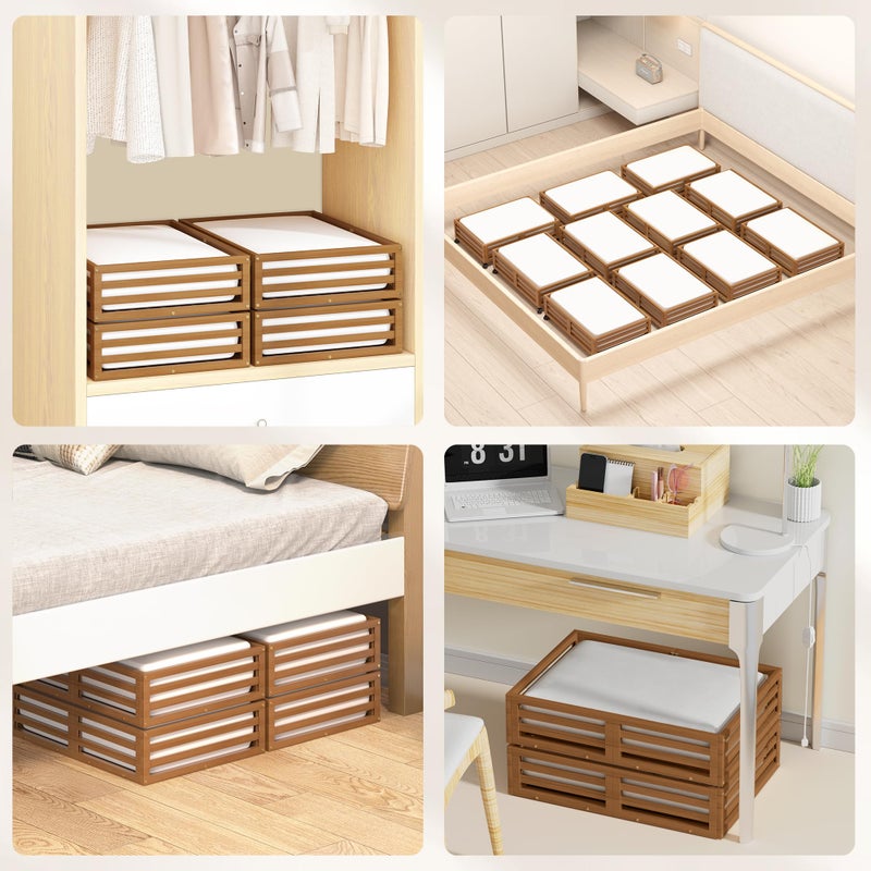 WISUCART Bamboo Under Bed Storage Containers- Underbed Organizer with Wheels with Large Capacity Dust Bag,Sturdy Wood Rolling Under Bed Shoe Storage Organizer 2 Packs (Walnut, 2 Packs (23.62"Ã—16.54")) - Image 5