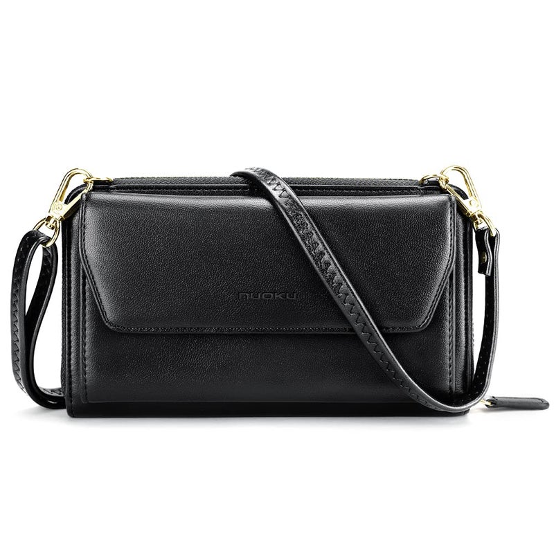 nuoku Wallets for Women Crossbody Credit Card Slots Clutch Purse with RFID Blocking Large Capacity Wristlet,Black - Image 1