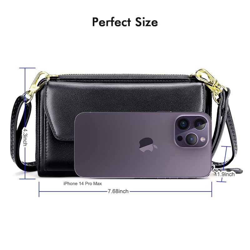 nuoku Wallets for Women Crossbody Credit Card Slots Clutch Purse with RFID Blocking Large Capacity Wristlet,Black - Image 5