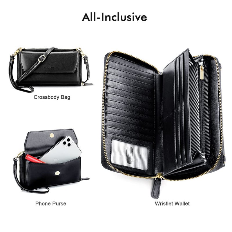 nuoku Wallets for Women Crossbody Credit Card Slots Clutch Purse with RFID Blocking Large Capacity Wristlet,Black - Image 3