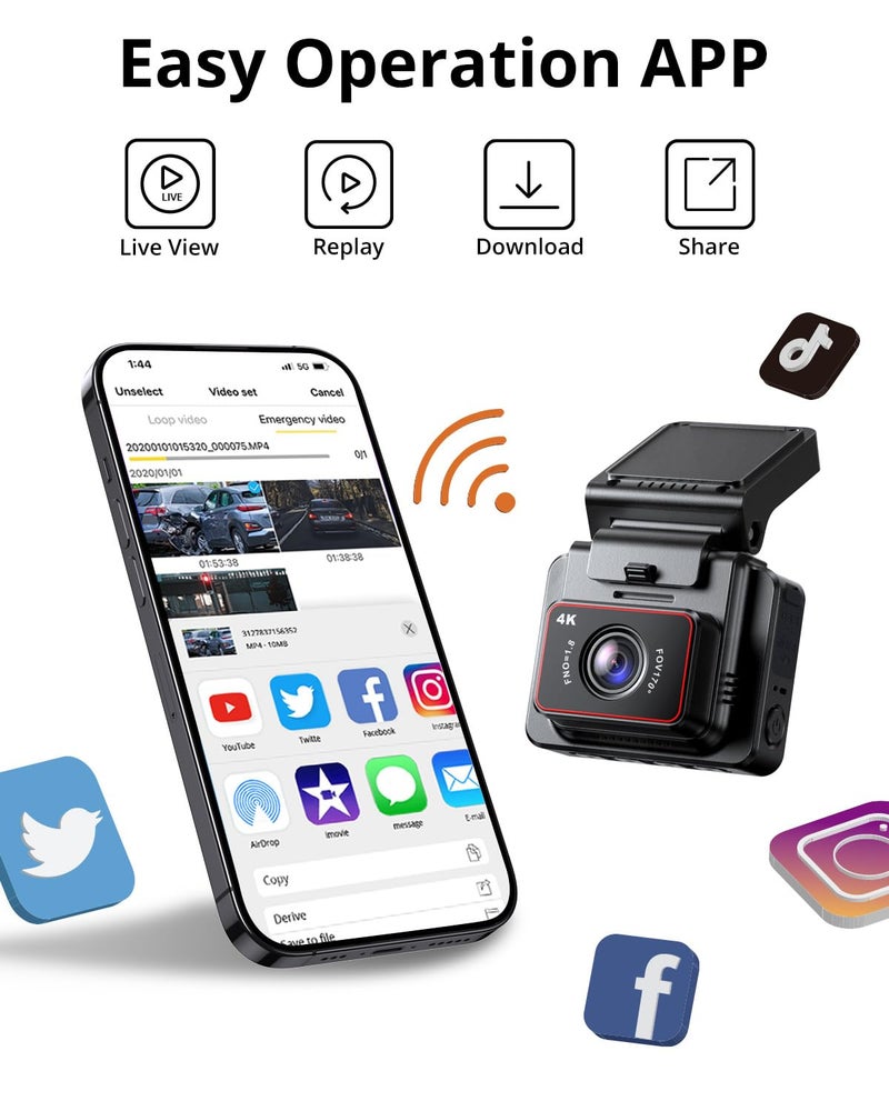 Kingslim D5-4K Dash Cam with WiFi - Front Dash Camera for Cars with GPS and Speed, Sony Night Vision, Support APP and 256GB Max - Image 4