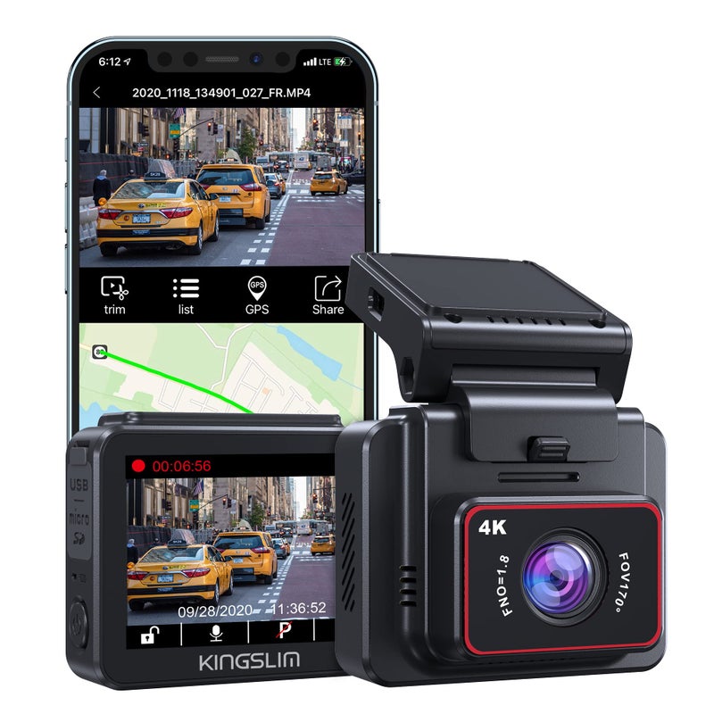 Kingslim D5-4K Dash Cam with WiFi - Front Dash Camera for Cars with GPS and Speed, Sony Night Vision, Support APP and 256GB Max - Image 1