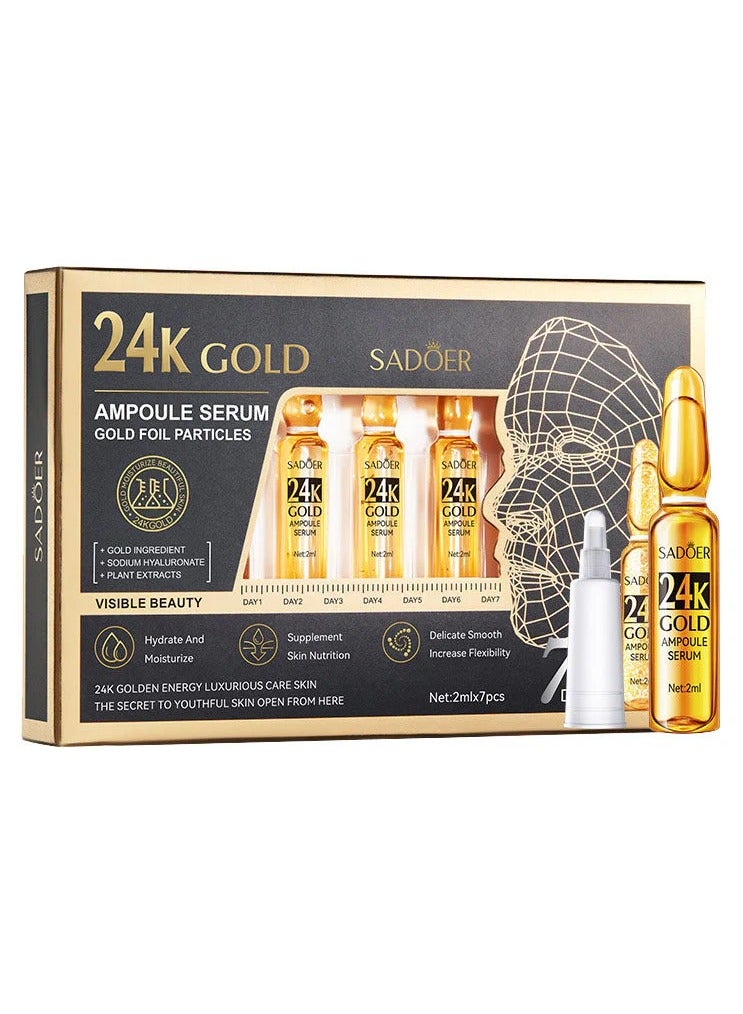 SADOER 24k gold ampoule serum gold foil particles gold incredient for korean glass skin effect 7 days magic (2ml*7)  - Image 1