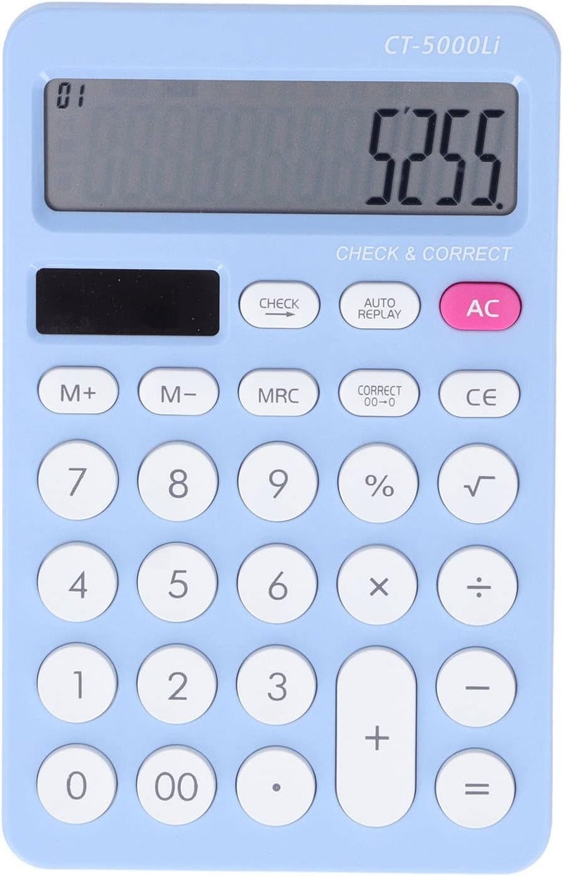 آلة حاسبة شمسية زرقاء ثنائية الطاقة أساسية مكتبية مكتبية للطلاب شاشة LCD جيبية - Image 1