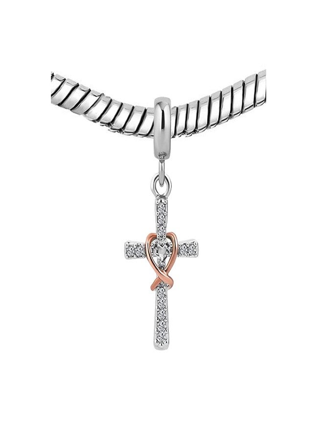 KunBead Cross I Can Do All Things Bible Rose Gold Tone Infinity Dangle Charms Compatible with Pandora Bracelet Necklace Birthday Jewelry Gifts for Women - Image 3