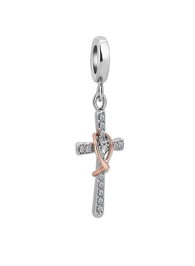 KunBead Cross I Can Do All Things Bible Rose Gold Tone Infinity Dangle Charms Compatible with Pandora Bracelet Necklace Birthday Jewelry Gifts for Women - Image 1