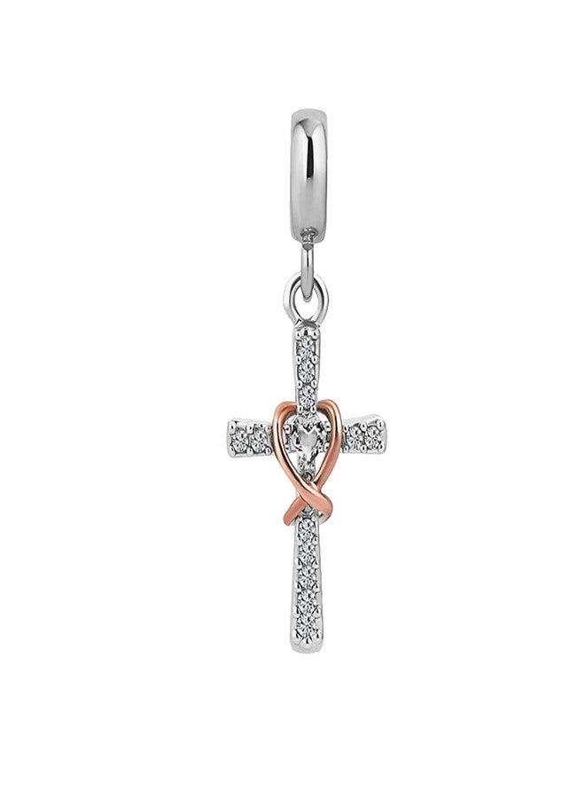 KunBead Cross I Can Do All Things Bible Rose Gold Tone Infinity Dangle Charms Compatible with Pandora Bracelet Necklace Birthday Jewelry Gifts for Women - Image 2