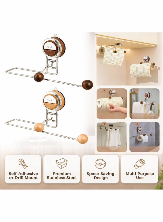 MUGATH Paper Towel Holder Wall Mount No Drill, Self Adhesive Stainless Steel Paper Towel Roll Holder with Walnut Finish, Under Cabinet Kitchen Towel Rack for Bathroom, Sink, Pantry, Fridge Organizer - Image 4