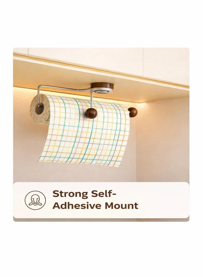 MUGATH Paper Towel Holder Wall Mount No Drill, Self Adhesive Stainless Steel Paper Towel Roll Holder with Walnut Finish, Under Cabinet Kitchen Towel Rack for Bathroom, Sink, Pantry, Fridge Organizer - Image 5