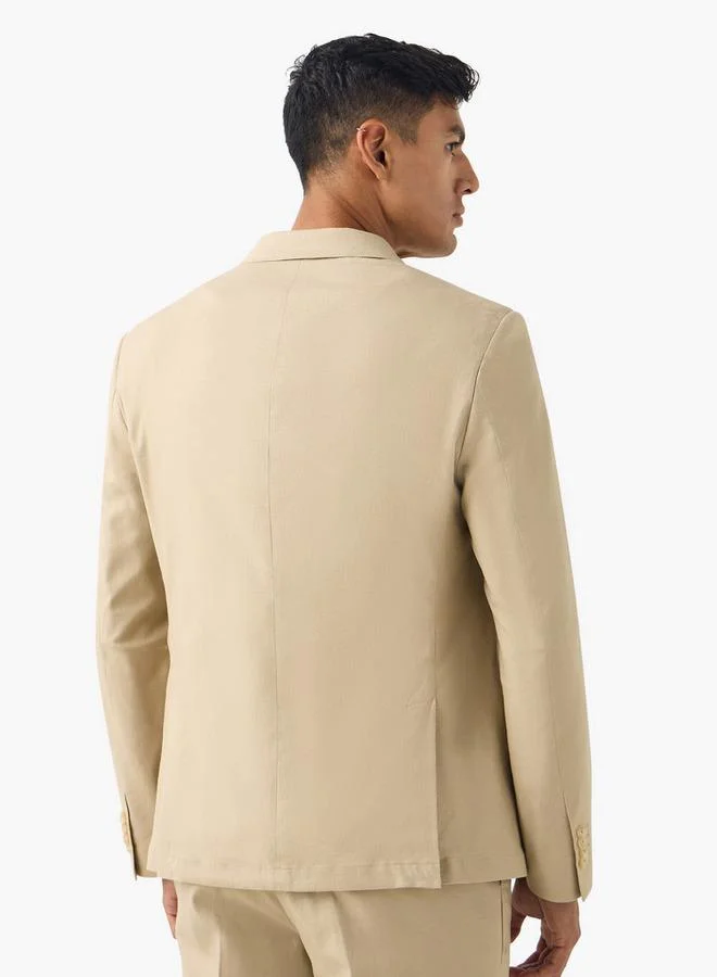 Iconic Iconic Notched Lapel Linen Blazer with Long Sleeves and Pockets