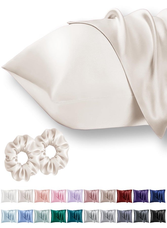 Vielit King Satin Pillowcase for Hair 2pc,Similar to Silk Pillow Cases,Easier Care Than Silk Pillowcase Gifts for Women Men,Beige,20x36 & Envelope Closure and 2 Satin Scrunchies - Image 1