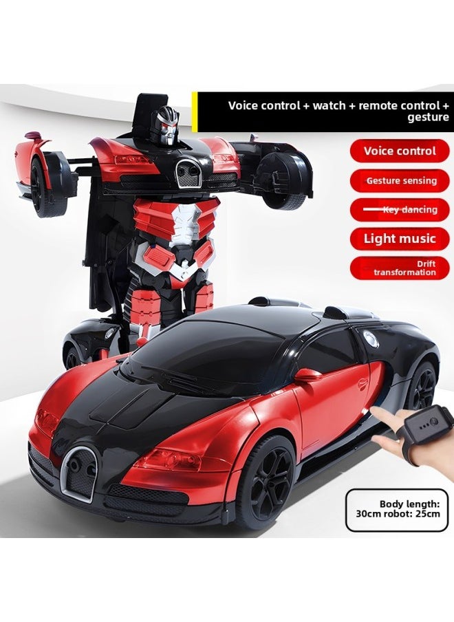 Generic - Gesture Induction Deformation Remote Control Car Children's Large Charging Racing King Kong Robot Boy Voice Control Toy-Color:Upgraded To 3 Sets Of Batteries (135 Minutes Of Battery Life + Lifetime Warranty + Remote Control Screwdriver) - Large 28cm - Red - Gadi [remote Control + Gesture + Voice + - Image 1