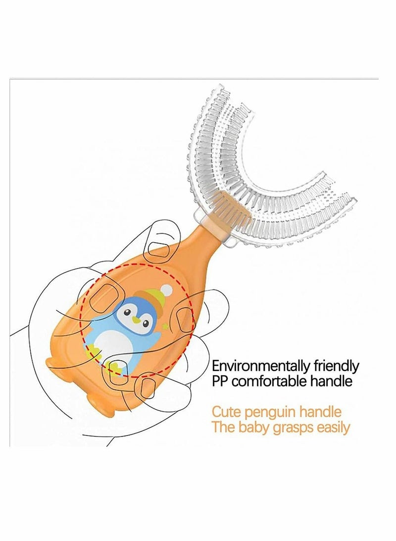 Children's U-shaped Toothbrush Cute little Penguin Kids Toothbrushes, Manual Silicone Toothbrush for Kids, Baby, Rounded Children U Shape Toothbrush, 360° Oral Protection (Yellow) - Image 3