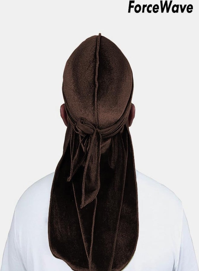 ForceWave Velvet Durag for Men Wave Cap Premium Dorag for Men Women 360 Wave (Brown) - Image 3