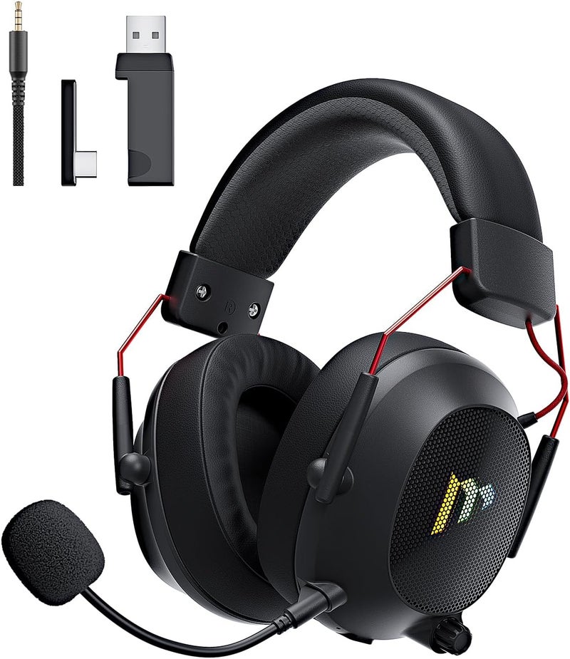 Mytrix 2.4GHz Wireless Gaming Headset with Noise Cancelling Detachable Mic for PC/PS5/PS4/Switch/Mac,Foldable Wired Headphones with RGB Light, 2.4GHz/Bluetooth/3.5mm Over-Ear Headphones,Surround Sound - Image 1