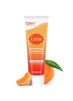 Lume Whole Body Deodorant - Invisible Cream Tube - 72 Hour Odor Control - Aluminum Free, Baking Soda Free, Skin Safe - 3.0 Ounce (Clean Tangerine)  - Image 1