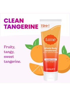 Lume Whole Body Deodorant - Invisible Cream Tube - 72 Hour Odor Control - Aluminum Free, Baking Soda Free, Skin Safe - 3.0 Ounce (Clean Tangerine)  - Image 2
