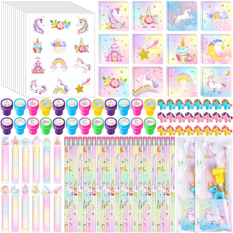 PerKoop 168 Pcs Unicorn Valentines Day Favors Unicorn Goodie Favor Bags with Mini Notebook Pencil Sticker Stamp Pastel Rainbow Birthday Decor Prizes Gifts Goody Favors Bag Piata Fillers Supplies - Image 3