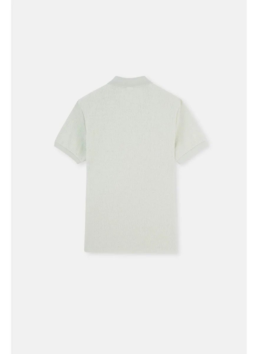 داجي Light Mint Foam Jacquard Polo Neck T-Shirt